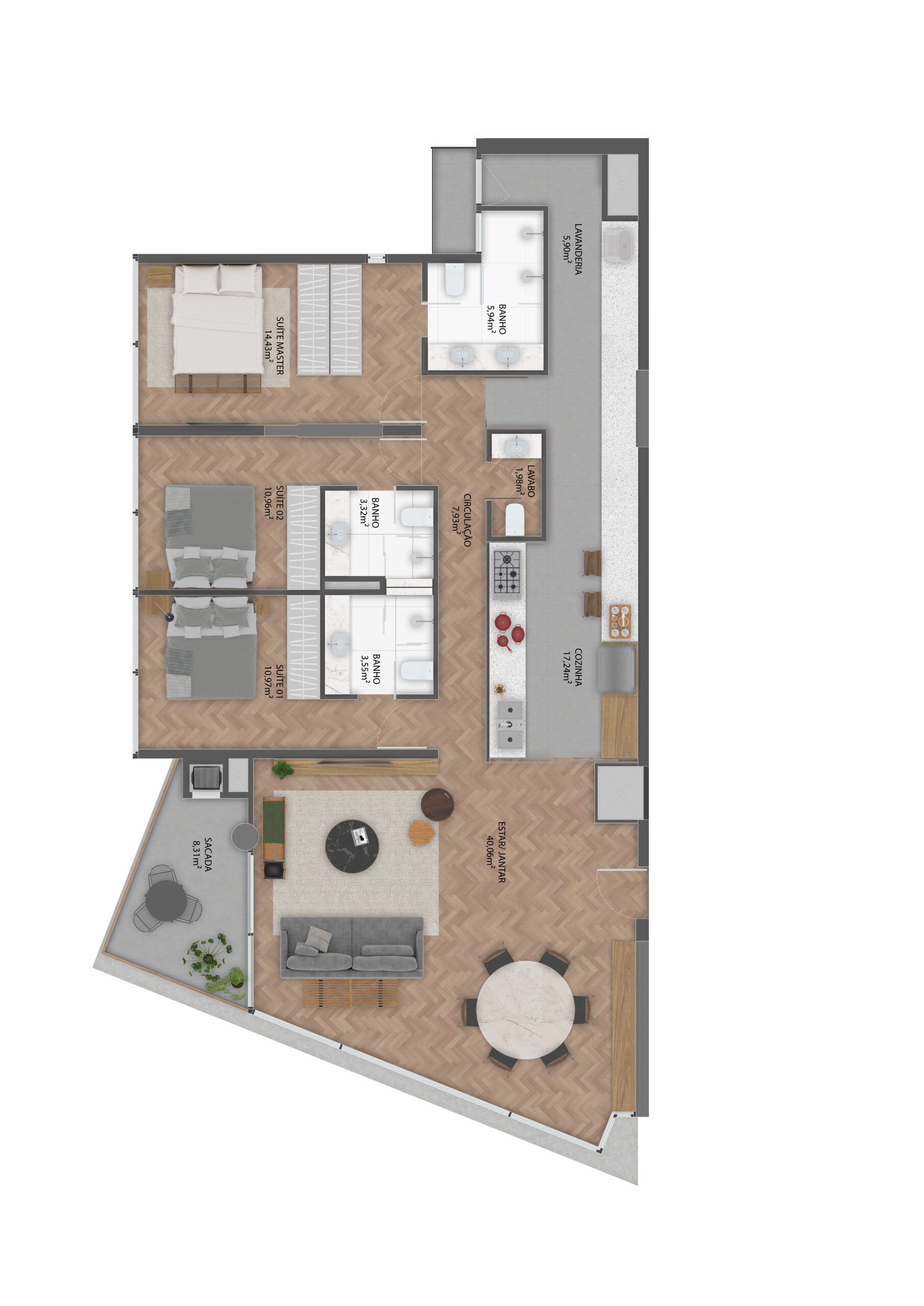 145m² 3 suítes