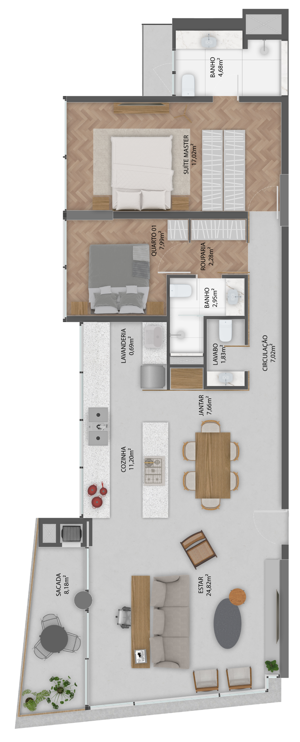 Apto 110m² - 2 suítes e sala estendida