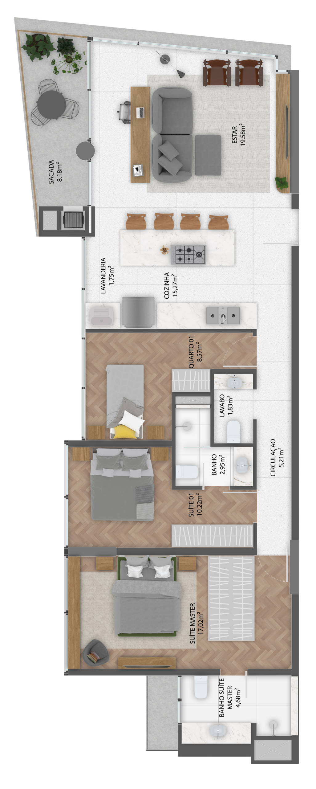 Apto 110m² - 2 suítes e 1 dormitório